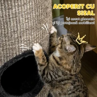 PawHut Cușcă pentru Pisici cu 3 Nivele, Zgârietoare din Sisal și Pluș, Ø38x70cm, Gri(m-6)