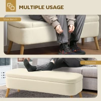 HOMCOM Banca de Depozitare de 65L din Material Teddy și Lemn, 120x42x45 cm, Bej(m-6)