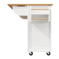 Îlot de cuisine avec plateau réglable, deux portes et quatre tiroirs, 137,9x45/73x92,5 cm, Blanc(m-6)