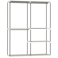 HOMCOM Armário de Roupa Aberto 142x43x185 cm Armário para Roupas com 4 Prateleiras de Tecido 3 Barras para Pendurar Creme