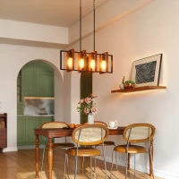 HOMCOM Moderne Pendelleuchte, Deckenleuchte mit 4 drehbaren Rahmen und verstellbarer Höhe, 80 x 21 x 90-130 cm, Nussbaum(m-6)