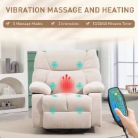 HOMCOM Fotoliu Reclinabil 145° cu Masaj și Încălzire cu 5 Programe și 8 Puncte Vibrante, Buzunare de Depozitare, Bej(m-4)
