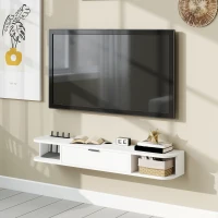 HOMCOM Meuble TV suspendu 120 cm, meuble télé pour téléviseur jusqu'à 50 pouces, tiroir rabattable 2 étagères 120x24x16cm blanc(m-9)