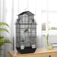 PawHut Cage à oiseaux volière avec balançoire poignée portable 4 mangeoires 3 perchoirs 50,5 x 41 x 104 cm en acier noir(m-10)