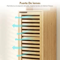 HOMCOM Armario de Baño Alto de Bambú Estrecha con 3 Estantes Abiertos Puerta de Lamas Baldas Ajustables 34x30x170 cm Natural(m-7)