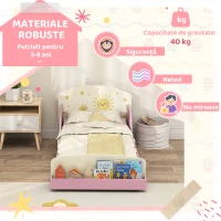 AIYAPLAY Pat copii mic, cadru cu design stele și spațiu de depozitare, roz(m-7)