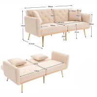 Divano letto 3 posti in Velluto con Regolabile Posizioni, Robuste Struttura in Metallo, ideale per Soggiorno e camera da letto, 162x78x80 cm, Beige(m-3)