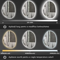 HOMCOM Oglindă de Baie LED cu Comutator Tactil Inteligent și  Intensitate Reglabilă, 80x5x60 cm, Argintiu(m-4)