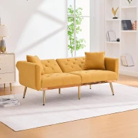 Divano Letto 3 Posti in Velluto con Regolabile Posizioni, Robuste Struttura in Metallo, ideale per Soggiorno e Camera da Letto, Giallo senape(m-4)