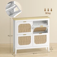 HOMCOM Zapatero Estrecho con 4 Puertas de Ratán Estantes Ajustables para 20 Pares de Zapatos 105x24x95,5 cm Blanco(m-3)