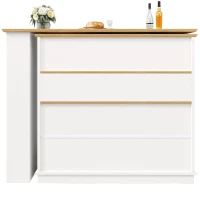 Bancone da bar allungabile con contenitore, girevole a 360°, MDF e vetro, 125-181x39x104,5 cm, Bianco(m-7)