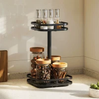 HOMCOM Portaspezie girevole, design a 2 livelli, piedini a ventosa, metallo, Nero(m-2)