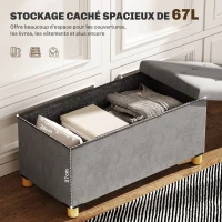 HOMCOM Banc de rangement bout de lit pliable volume 67 L capacité de charge 120 kg avec couvercle 76L x 38l x 38H cm gris(m-4)