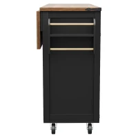 Kücheninsel mit klappbarer Tischplatte, Servierwagen auf Rollen mit 2 Schiebetüren und 3 Schubladen, 140 x 45/73 x 94 cm, Schwarz(m-8)