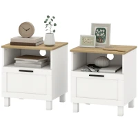 HOMCOM Conjunto de 2 Mesas de Cabeceira Modernas com Gaveta Compartimento Aberto Pés de Madeira 45x38x50 cm Branco(m-11)