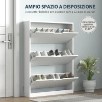 HOMCOM Scarpiera Slim a 3 Cassetti Ribaltabili con Intaglio Inferiore, in Legno, 80x17x108 cm, Bianco(m-4)