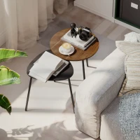 HOMCOM Set 2 Măsuțe de Cafe Suprapunibile cu Cadru din Metal Nuc și Negru(m-2)