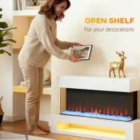 HOMCOM Elektro-Kamin mit 11 Flammenfarben, 10 Kristallbett-Farben, 1000W/2000W, Fernbedienung, vielseitig einsetzbar, Weiß(m-6)