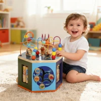 AIYAPLAY Wooden Activity Cube, Baby Toys with Bead Maze, Pattern Sorter for Toddlers Boys and Girls 18+ Months(m-7)