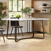 Tavolo da pranzo per 4-6 persone con piano effetto marmo in MDF, 108.8x75x76 cm, Bianco e Nero(m-4)