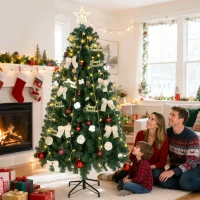 HOMCOM Árbol de Navidad 180 cm con Adornos 200 Luces LED Blanco Cálido 8 Modos de Iluminación 650 Ramas Verde(m-2)