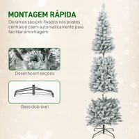 HOMCOM Árvore de Natal Estreita 210 cm Nevada com Luzes LED Bicolores 11 Modos de Iluminação 687 Ramos Suporte Metálico Verde(m-7)
