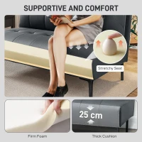 HOMCOM Canapea cu Două Locuri Fără Brațe în Piele Sintetică Capitonată cu Nasturi Negru(m-5)