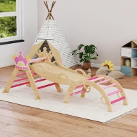 AIYAPLAY 8 en 1 Triangle d'escalade en bois Structure d'escalade Montessori Thème couronne avec arche et rampe Rose(m-4)