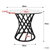 Tavolo da pranzo rotondo, tavolo da cucina con piano in MDF e gambe in metallo, 80x80x76 cm, Bianco e Nero(m-3)