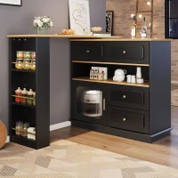 Bancone da bar allungabile con contenitore, girevole a 360°, MDF e vetro, 125-181x39x104,5 cm, Nero(m-1)