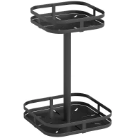 HOMCOM Portaspezie girevole, design a 2 livelli, piedini a ventosa, metallo, Nero(m-1)