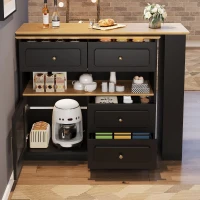 Bancone da bar allungabile con contenitore, girevole a 360°, MDF e vetro, 125-181x39x104,5 cm, Nero(m-5)