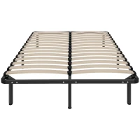 HOMCOM Bettrahmen 140 x 190 cm, 2‑Personen-Bett mit Massivholzlatten und Füßen, Stauraum darunter, schwarz(m-8)