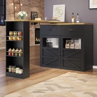 Bancone bar allungabile con vano portaoggetti e girevole a 360°, 138-204x39x104 cm, Nero(m-6)