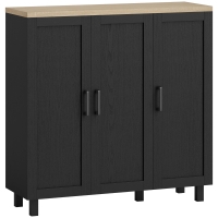 HOMCOM Aparador para Sala de Estar Móvel Buffet com 3 Portas e Prateleiras Ajustáveis 90x30x90 cm Preto e Madeira