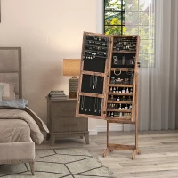 HOMCOM Espejo Joyero con Luces LED Inclinado en 3 Ángulos Cierre Magnético Cerradura con 2 Llaves Marrón Rústico(m-9)