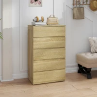 HOMCOM Kommode mit 5 Schubladen aus Holz mit Metallführungen und eingefrästen Griffen, 60x39x100 cm, Farbe Buche(m-5)