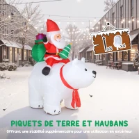 Outsunny Père Noël gonflable de Noël sur ours polaire 200 cm, 5 lumières LED, décoration de Noël intérieure et extérieure, blanc(m-7)