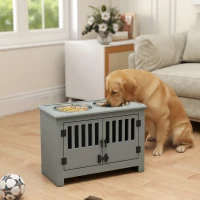 PawHut Raised Dog Bowls, Pet Feeding Station, with Storage, Food and Water Bowls, for Large Dogs - Grey(m-2)