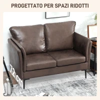 HOMCOM Divano 2 Posti in Pelle Traspirante con Imbottitura Spessa e Gambe in Metallo, 137x72x88 cm, Marrone Scuro(m-7)
