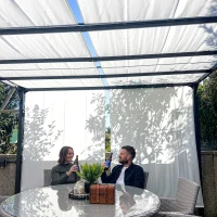 Outsunny Pérgola de Jardín 3x4 m con Techo Deslizable Cenador con Luces LED Energía Solar Marco de Acero para Patio Terraza Crema(m-8)