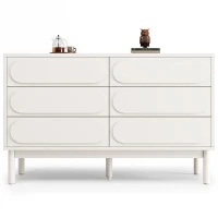 Buffet de salle à manger blanc avec 6 tiroirs spacieux, design tridimensionnel des portes d'armoire, 120x40x75 cm, Blanc(m-9)
