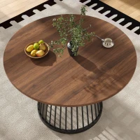 Tavolo da pranzo rotondo per 4 persone con piano in MDF e gambe in metallo, 80x80x76 cm, Legno e Nero(m-4)