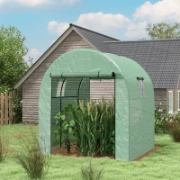 Outsunny Serre de jardin serre tunnel de jardin 3,24m² PE Haute densité 135 g/m², avec 2 portes zippées 180 x 180 x 200 cm, vert(m-10)