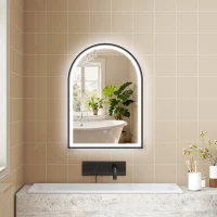 HOMCOM Espejo de baño iluminado 50 x 70 cm, espejo LED arqueado, anti-vaho, 3 colores de luz, regulable, con memoria, negro(m-5)
