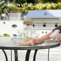 Outsunny Tavolino da Giardino Rotondo con Foro per Ombrellone, in Metallo e Vetro Temperato, Ø96.5x71 cm, Nero(m-4)