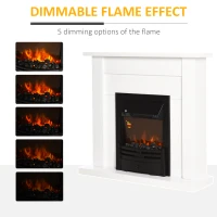 HOMCOM Electric Firplace Suites & Mantelpiece w/LED Flames Remote Marble Stone Modern Curved Surround Intelligent Safe Tempered Glass Adjustable Thermal 1000W/2000W(m-4)