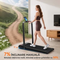 SPORTNOW Bandă de Alergat Pliabilă 2 în 1 cu Inclinare, Bandă de Alergat Electrică 2CP Portabilă cu Display LED, Viteză 1-10 km/h, Roți, Mânere, Telecomandă, Suport Telefon, Negru(m-5)