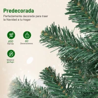 HOMCOM Árbol de Navidad 180 cm con Adornos 200 Luces LED Blanco Cálido 8 Modos de Iluminación 650 Ramas Verde(m-6)