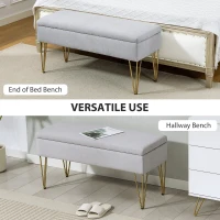 HOMCOM Banco al pie de la cama con contenedor en tela y patas de acero, 100x40x49 cm, Gris claro(m-4)